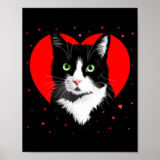 Poster Tuxedo Cat Valentine Heart For Kitten And Animal L (Frente)