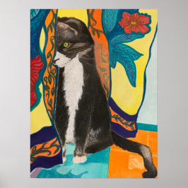 Poster Tuxedo Gato e Cortinas bordadas