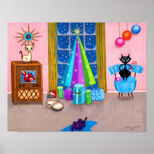 Poster TV de gatos da Era Atômica Moderna do Natal do séc