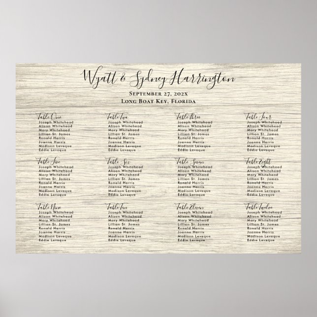 Poster Twelve Table Barn Wood Grain Table Seating Chart (Frente)