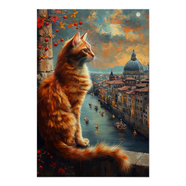 Pôster Twilight in Venice | Ginger Cat on a Canal (Frente)