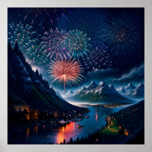 Poster Twilight Mountain com fogos de artifício
