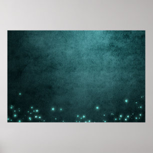 Poster Twilight Teal   Estrelas Verdes Profundas Aqua Neo
