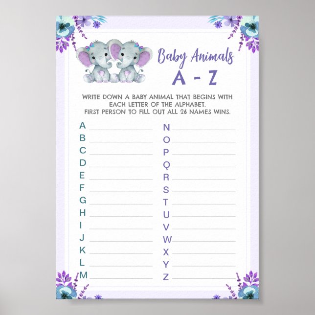 Poster Twin Baby Animal Game Chá Game 2 elefantes (Frente)