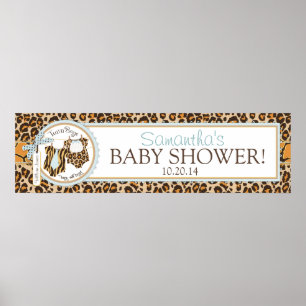 Pôster Twin Boys Bow Tie Cheetah Print Baby Shower Banner