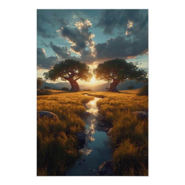 Pôster Twin Guardians – Golden Meadow Sunset Poster (Frente)