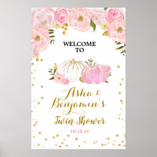 Poster Twin Pink and Gold Pumpkin welcome sign
