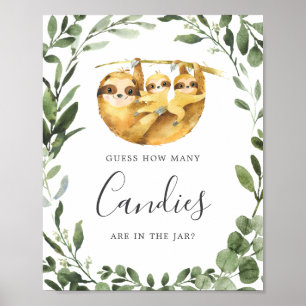 Poster Twin Sloths Baby Shower Guess How Many Candies