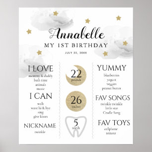 Poster Twinkle Little Star 1st Birthday Milestone Gray