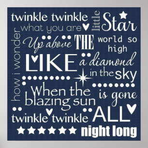 Poster Twinkle Twinkle Little Star Word Art Midnight Azul