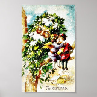 Pôster Two angels sitting on the branch and kissing and a