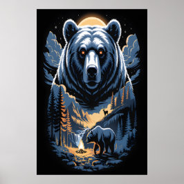Poster Two bears in the forest dark 3