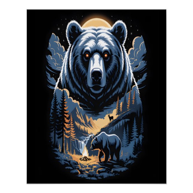 Pôster Two bears in the forest dark 3 (Frente)