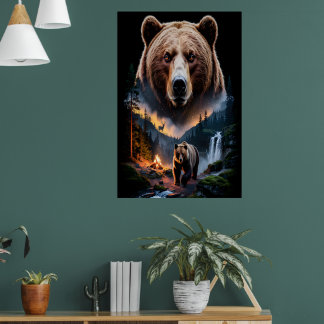 Poster Two bears in the forest dark 5