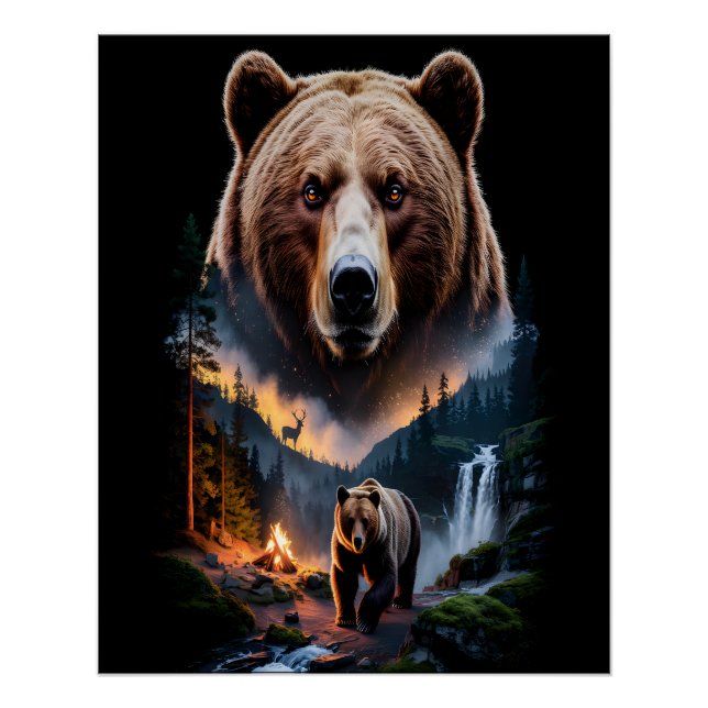 Pôster Two bears in the forest dark 5 (Frente)