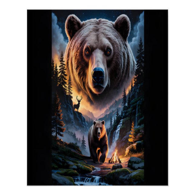 Pôster Two bears in the forest dark 6 (Frente)