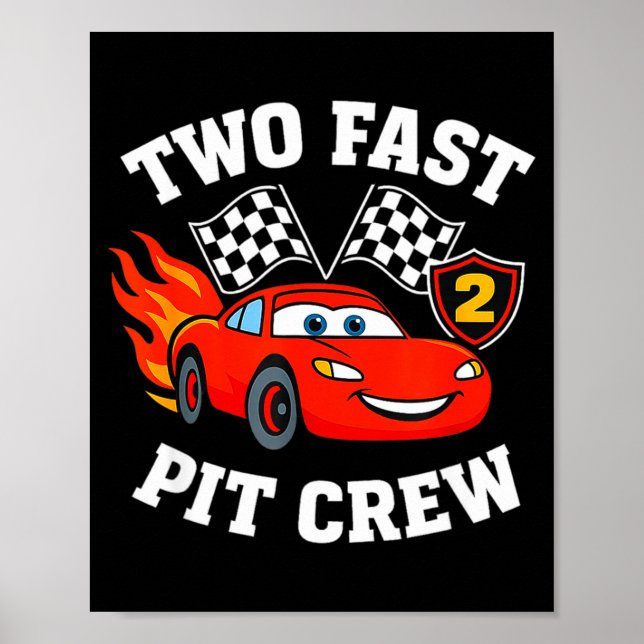 Poster Two Fast 2 2nd Birthday T Crew 2yr Year Old  (Frente)