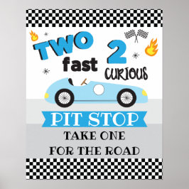 Poster Two Fast 2 Curious Racecar Birthday Sign