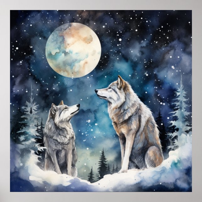 Poster Two Wolves in Winter (Frente)