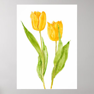 Poster two yellow tulips watercolor