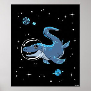 Poster Tylosaurus azul Dinos no espaço