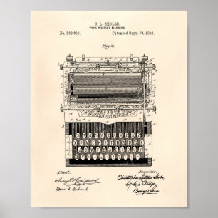 Poster Type Escrevendo Machine 1896 Patent Art Old Peper