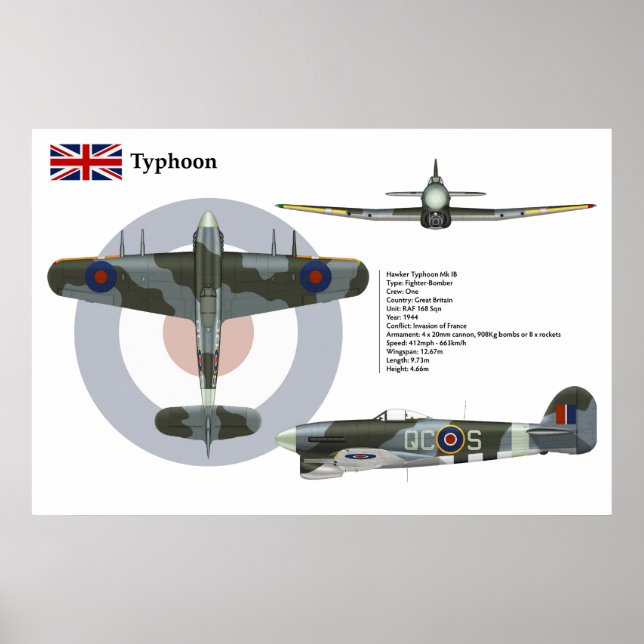 Poster Typhoon Mk 1B 168 Squadron (Frente)