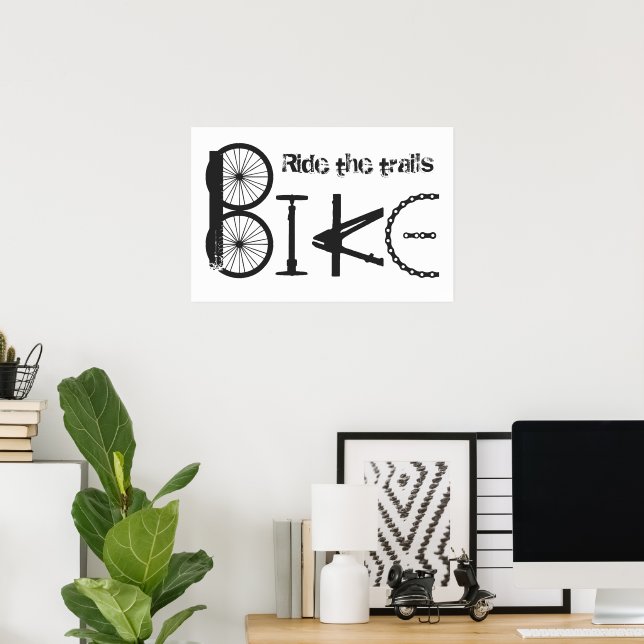 Poster Typography Text Inspirational Bike Rider (Escritório em casa)