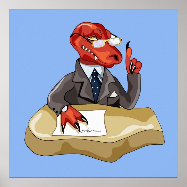 Poster Tyrannosaurus Rex Boss Sentado Em Uma Mesa. 2 (Frente)