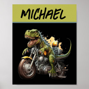 Poster Tyrannosaurus Rex Dinosaur Andando de Moto