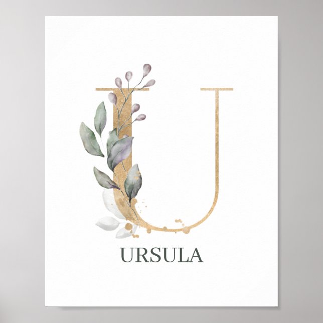 Poster U Monograma Floral Personalizado (Frente)