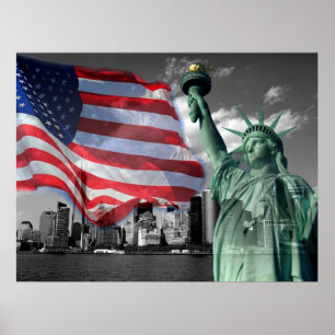 Poster U.S.A.: Lady Liberty, bandeira Americana,