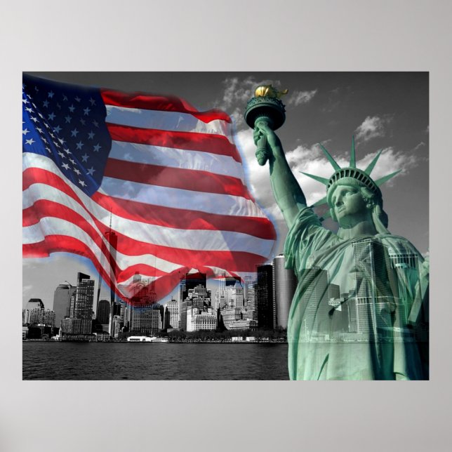 Poster U.S.A.: Lady Liberty, bandeira Americana, (Frente)