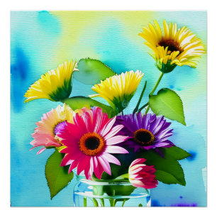 Pôster Uau Fator. Vase e Flores. Cores vibrantes