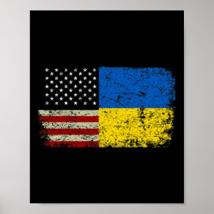 Poster Ucrânia Bandeira Vintage EUA Ucraniano Apoie a Ucr