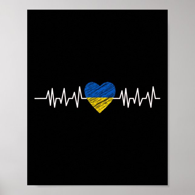 Poster Ucrânia Coração Batimento Pulso Bandeira da Ucrâni (Frente)