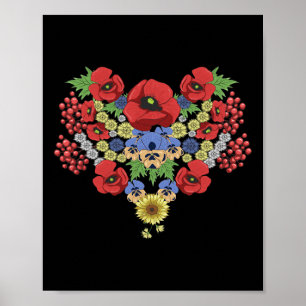 Poster Ucrânia Floral Papoulas Viburnum Vintage Ucraniano