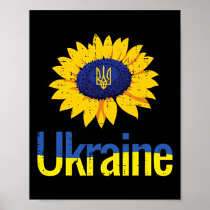 Poster Ucrânia Girassol Tridente Tryzub Símbolo Ucraniano