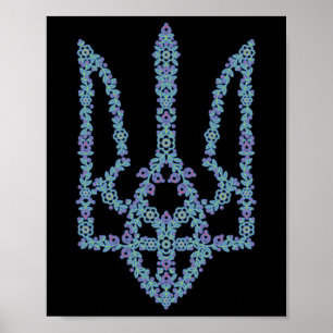 Poster Ucrânia Tryzub Flor Ucraniana Tridente Fashion