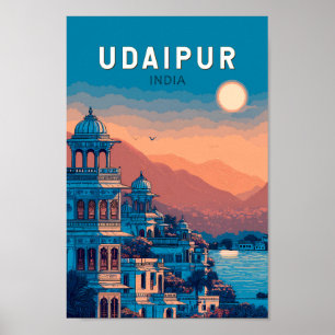 Poster Udaipur India Illustra Viagem Art Vintage