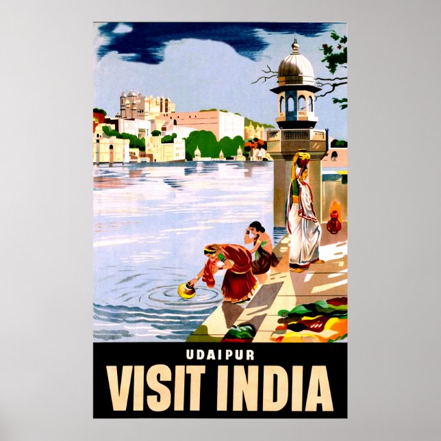 Poster Udaipur, Índia. Mulheres no lago. Viagens vintage (Frente)