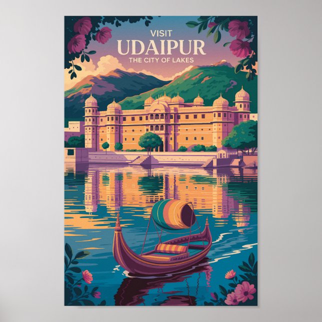 Poster Udaipur India Palace Ilustração Viagem Art (Frente)