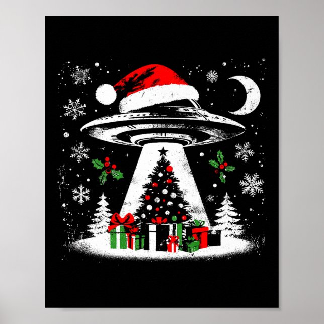 Poster Ufo Abdução Da Árvore De Natal - Alienígena Engraç (Frente)