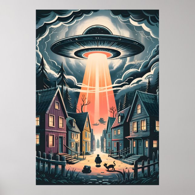 Poster UFO Abduction Night Street Illustration (Frente)