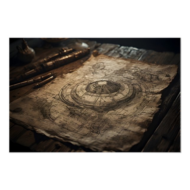 Pôster  „UFO im Geiste von Leonardo da Vinci“ (Frente)