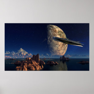 Poster UFO mundo estrangeiro - paisagem do SciFi