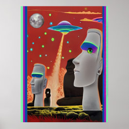 Poster UFOs Move the Moai