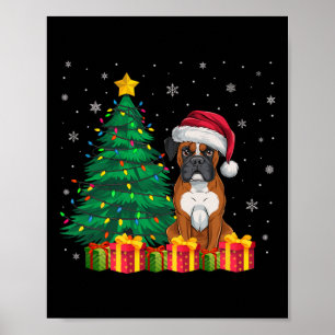 Poster Ugl Boxer Santa Hat Luzes De Natal Cachorro Lover 