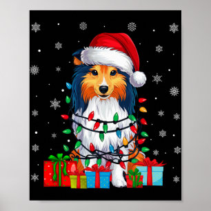 Poster Ugl Xmas Lights Santa Hat Shetland Sheepdog Dog C