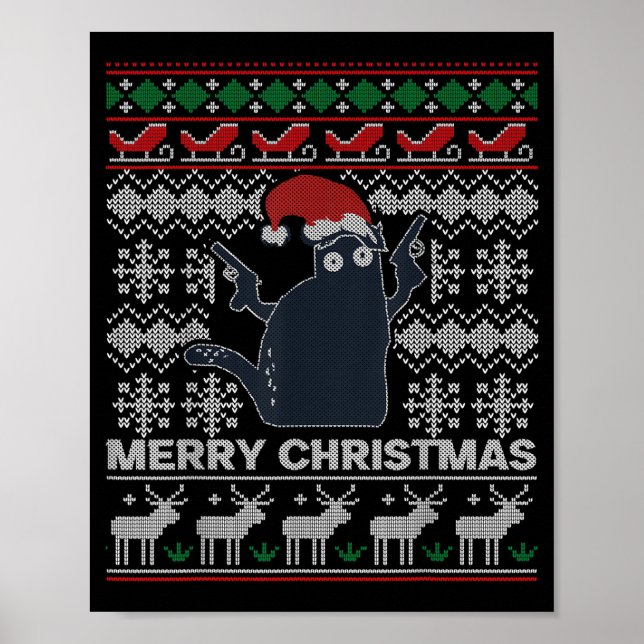 Poster Ugly Christmas Black Cat Merry Christmas Gift  (Frente)